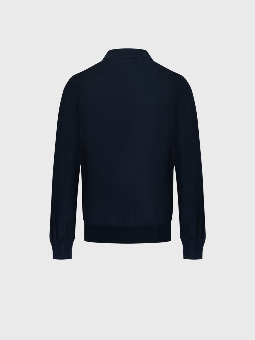 Angled Panel Polo Half-Zip Knit with Crocodile Leather Trim – Dark Navy