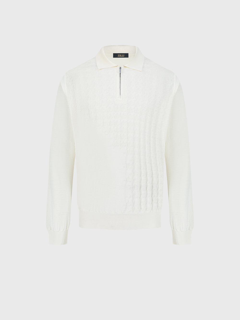 Angled Panel Polo Half-Zip Knit with Crocodile Leather Trim – Blond Fawn