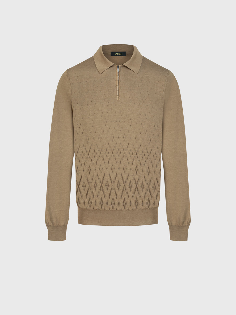 Speckled Half-Zip Knit with Crocodile Leather Trim – Cappuccino