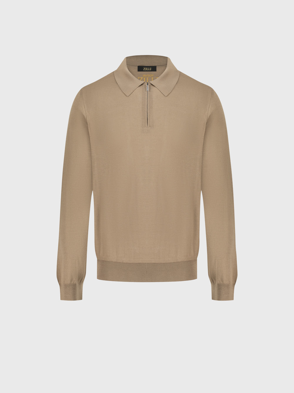 Wool Polo Half-Zip Knit – Cappuccino