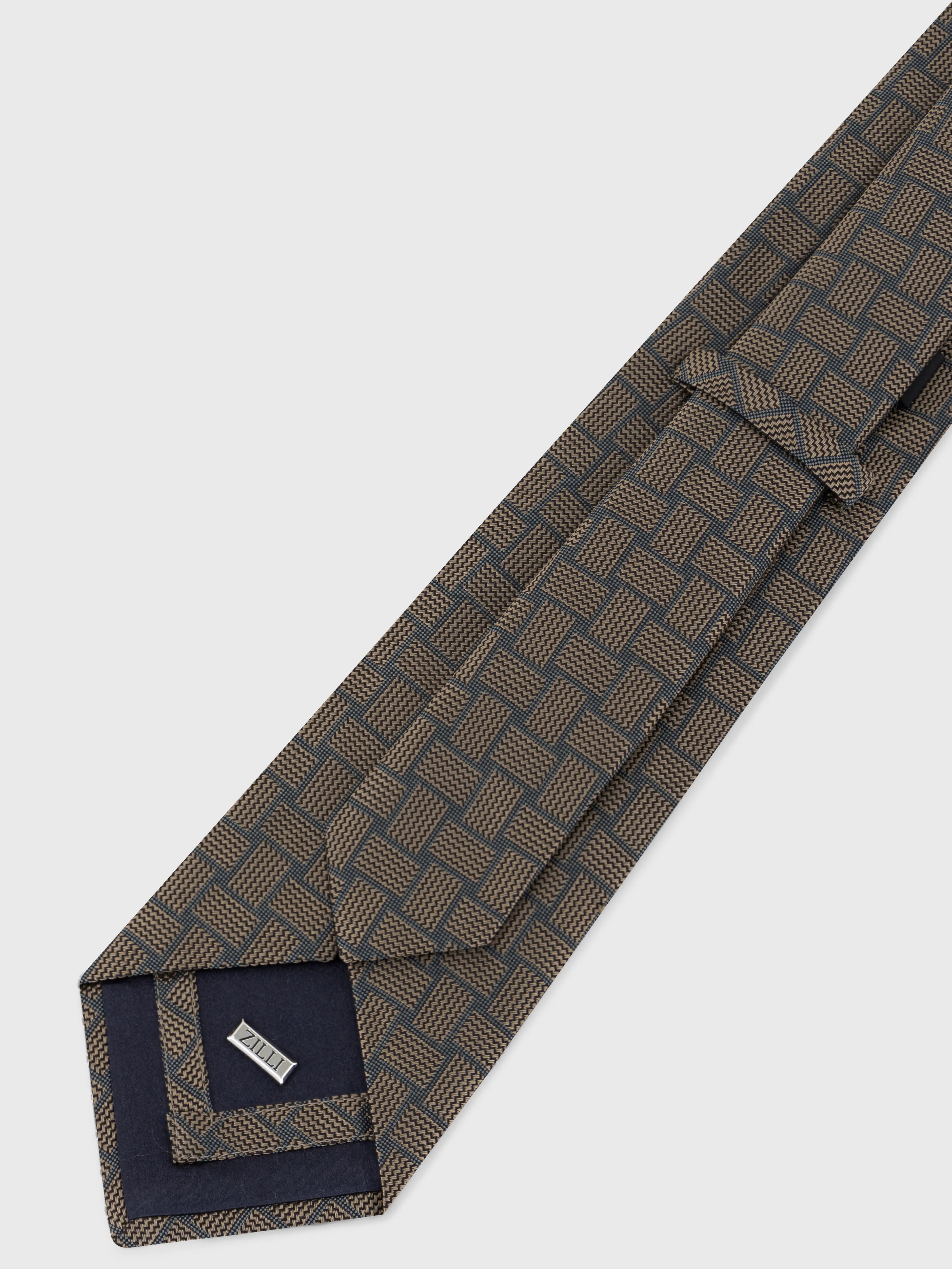 100% Silk Tie with Square and Dot Pattern - Dark Navy