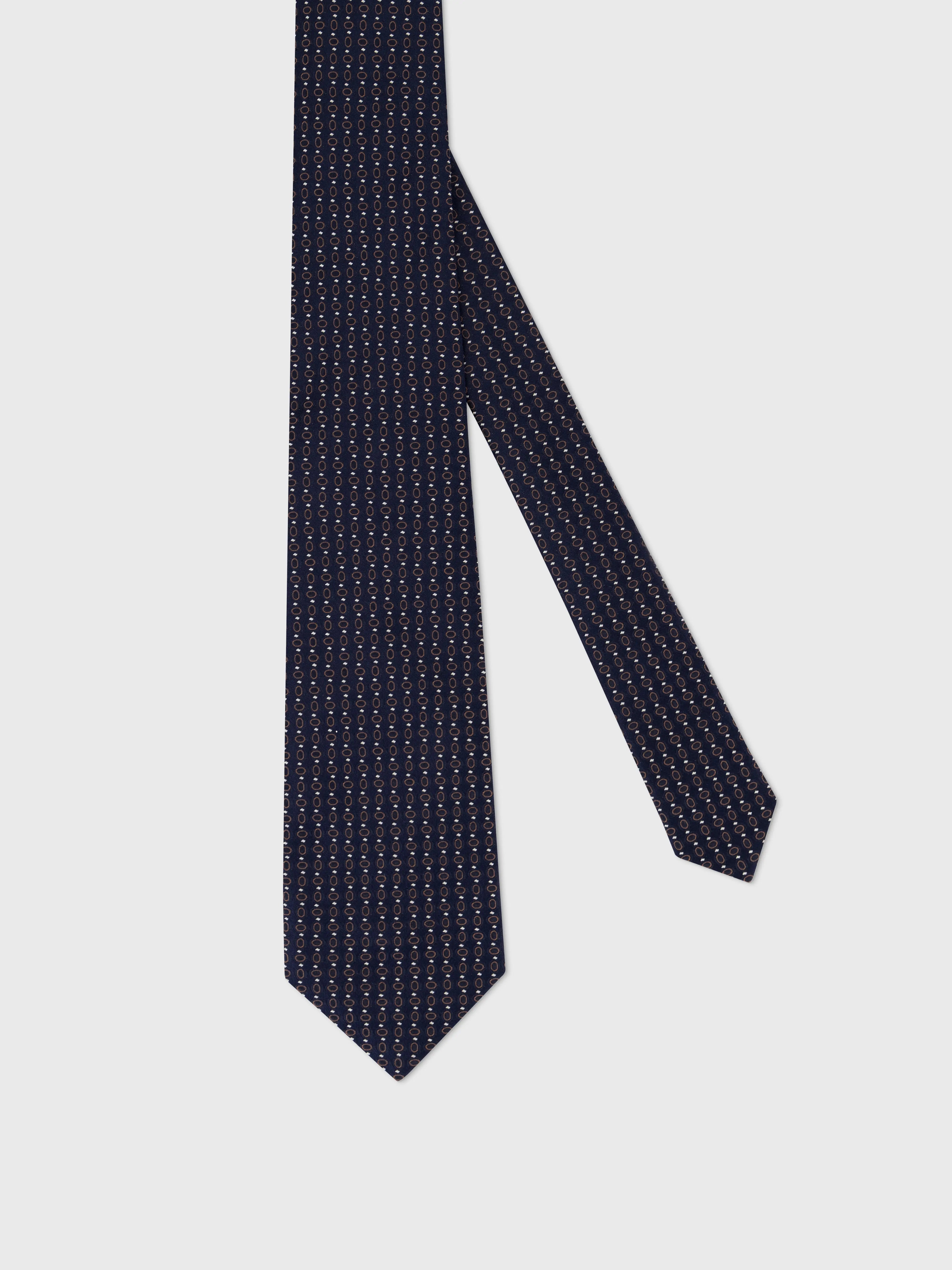 100% Silk Tie with Geometric Micro Oval - Dark Navy