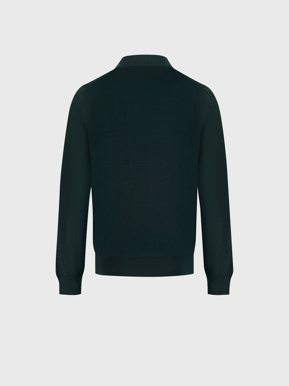 Wool-Silk Blend Half-Zip Knit with Inverted V Rib Panel – English Green