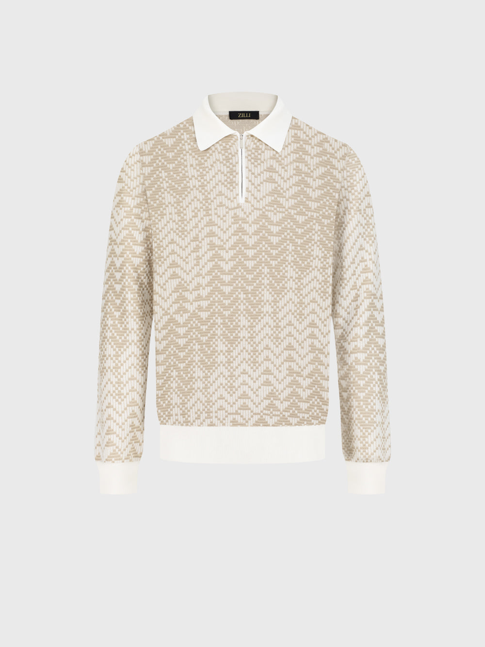 60% Wool 30% Silk 10% Cashmere Chevron Zip Polo - Blond Fawn