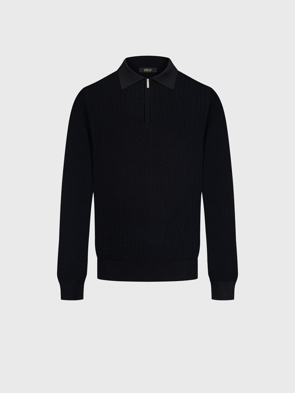 60% Wool 30% Silk 10% Cashmere Zip Polo - Black