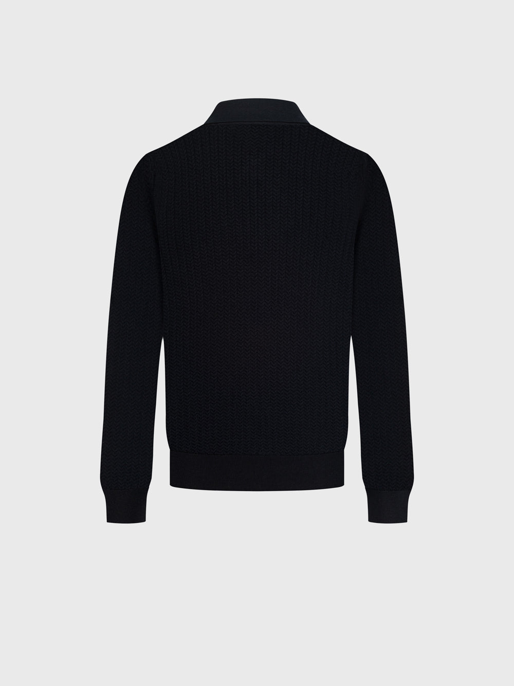 60% Wool 30% Silk 10% Cashmere Zip Polo - Black