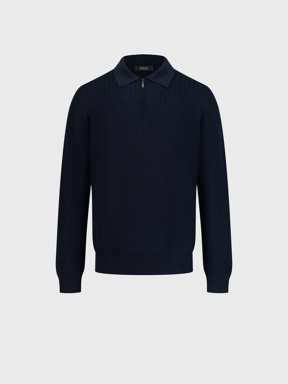 60% Wool 30% Silk 10% Cashmere Zip Polo - Dark Navy