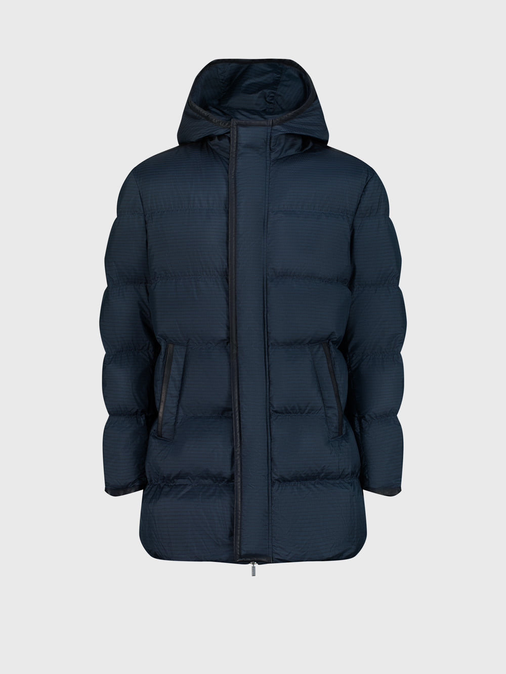 Puffer Jacket with Hood and Internal Drawcord - Dark Navy
