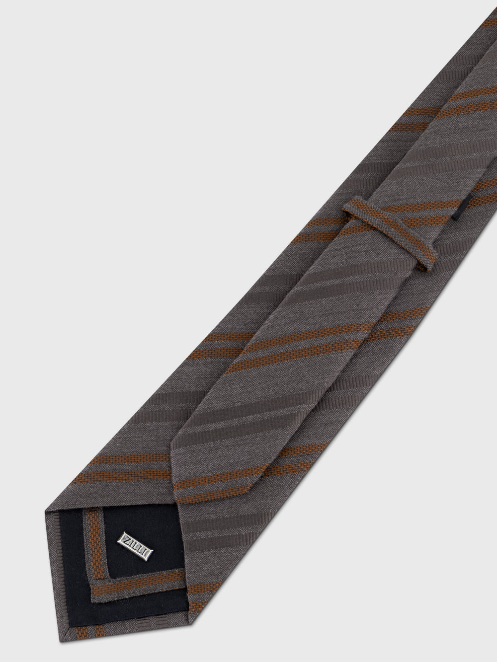 Wool-Silk Diagonal Stripe Tie - Alpaca