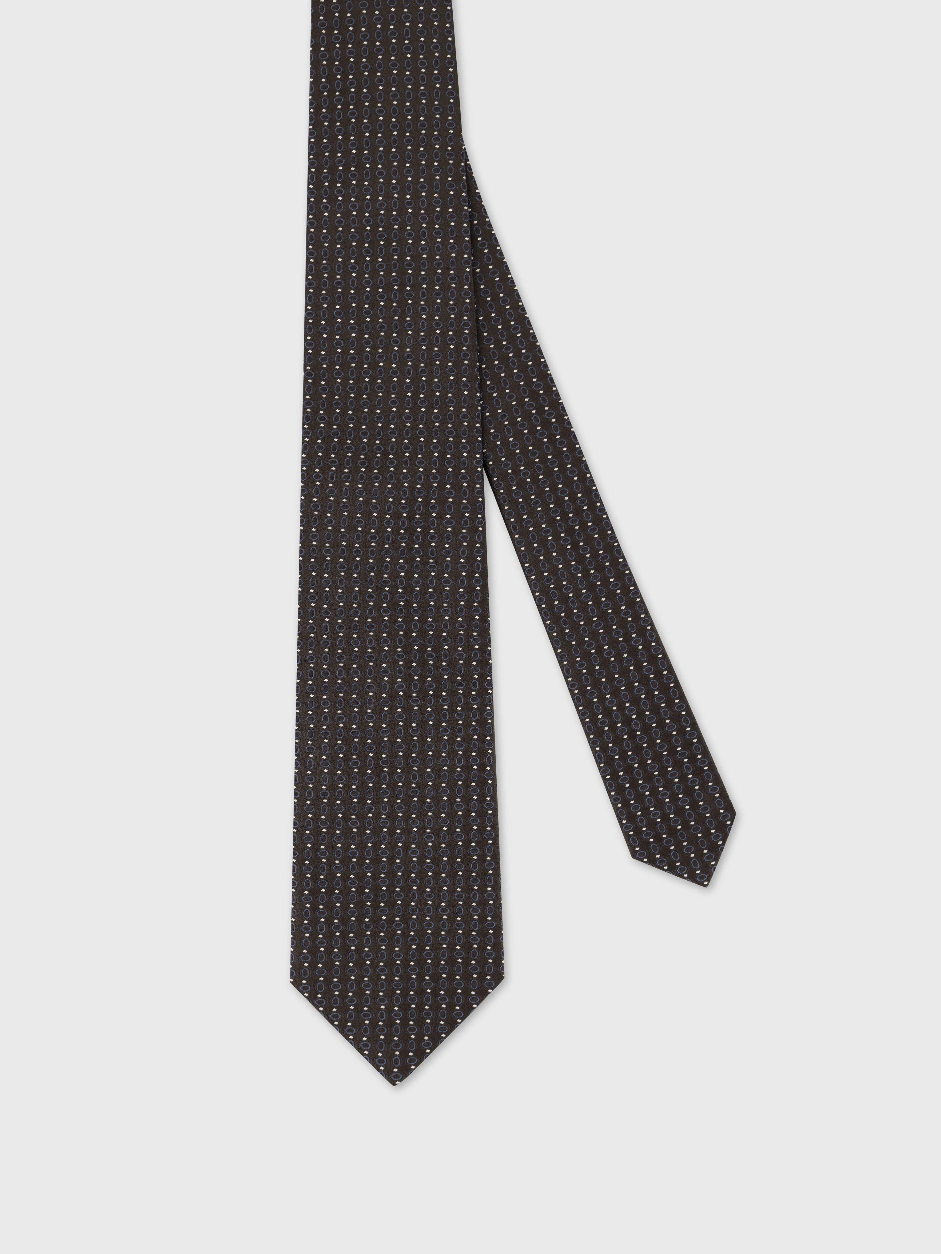 100% Silk Tie with Geometric Micro Oval - Chocolate