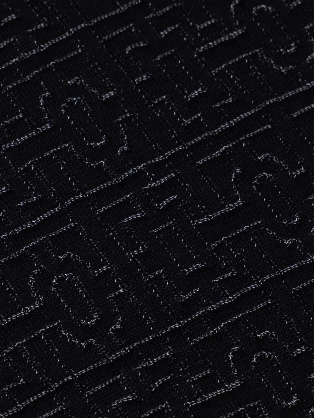 Jacquard Polo Half-Zip Knit with Crocodile Leather Trim – Black