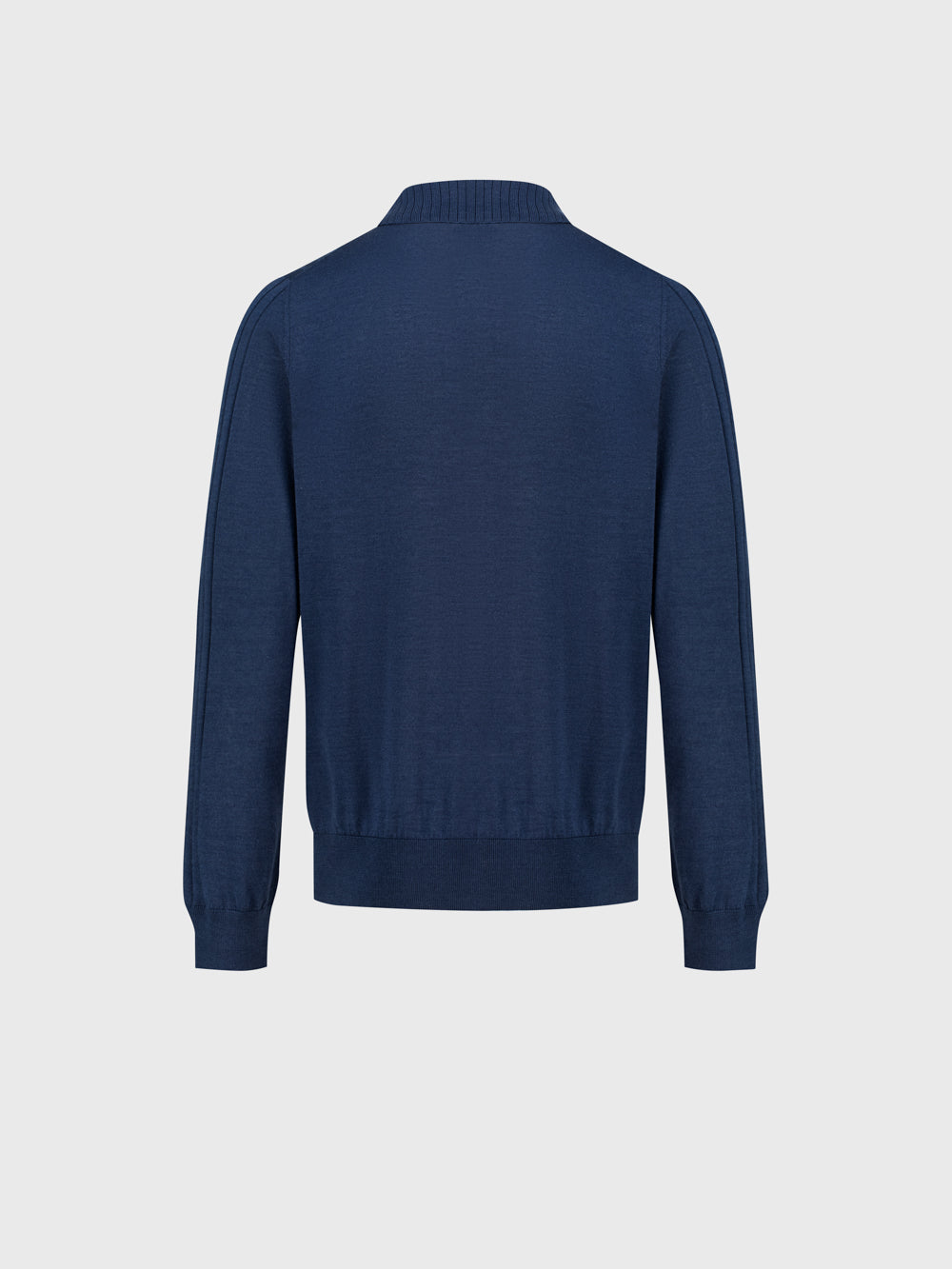 Wool-Silk Blend Half-Zip Knit with Inverted V Rib Panel – Smoke Blue