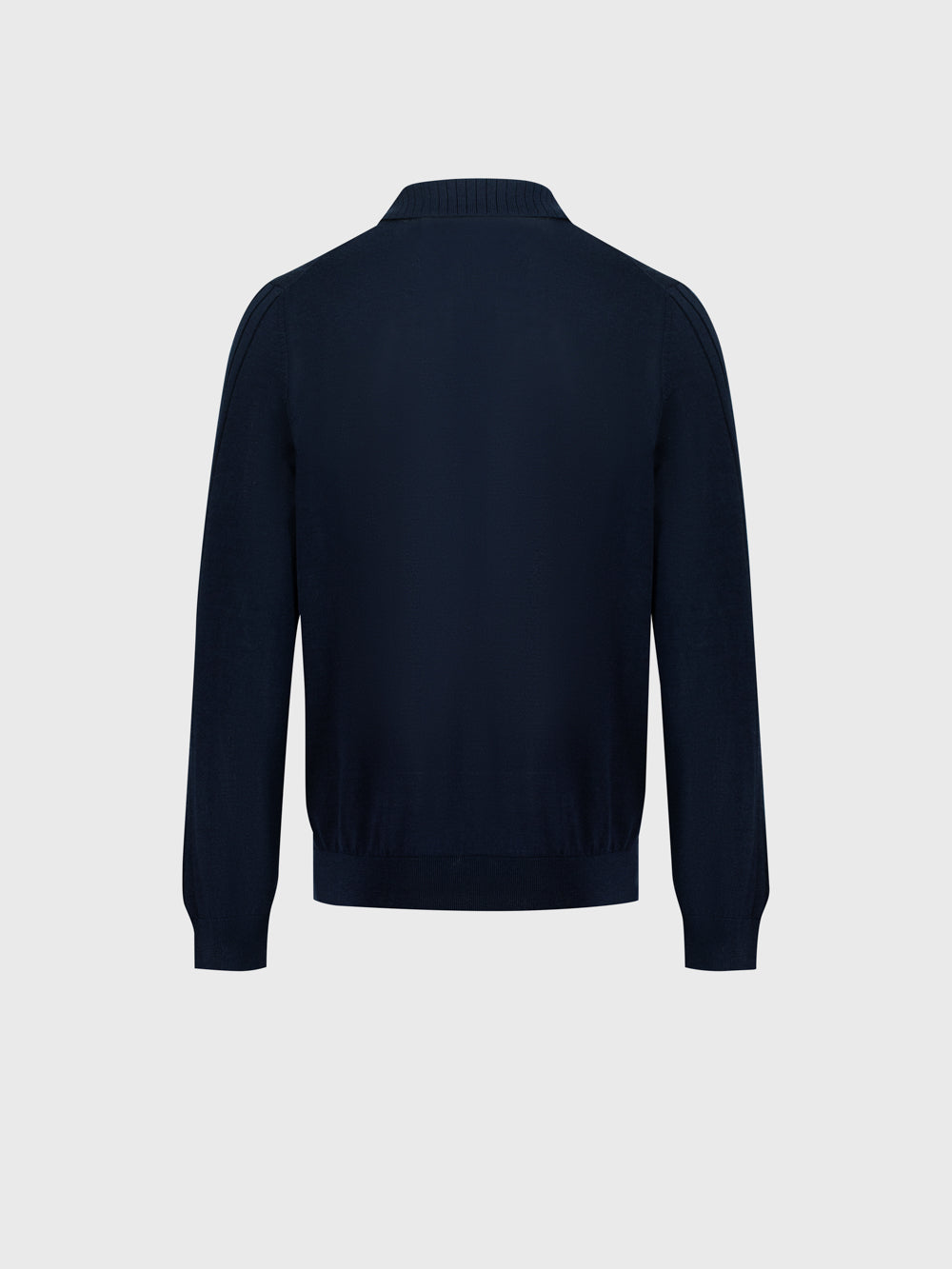 Wool-Silk Blend Half-Zip Knit with Inverted V Rib Panel – Dark Navy