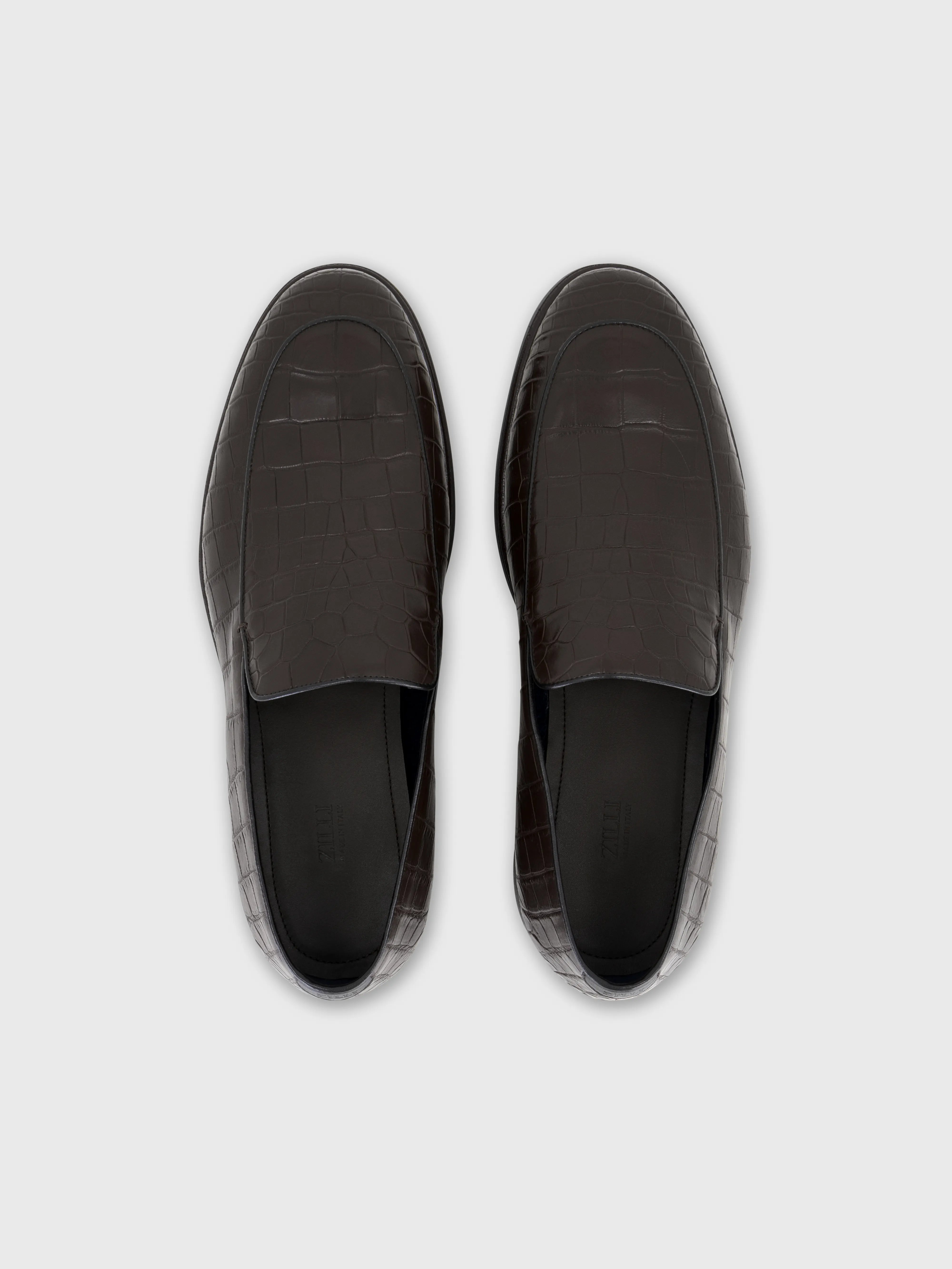 Формальные туфли из кожи крокодила - темно-коричневый