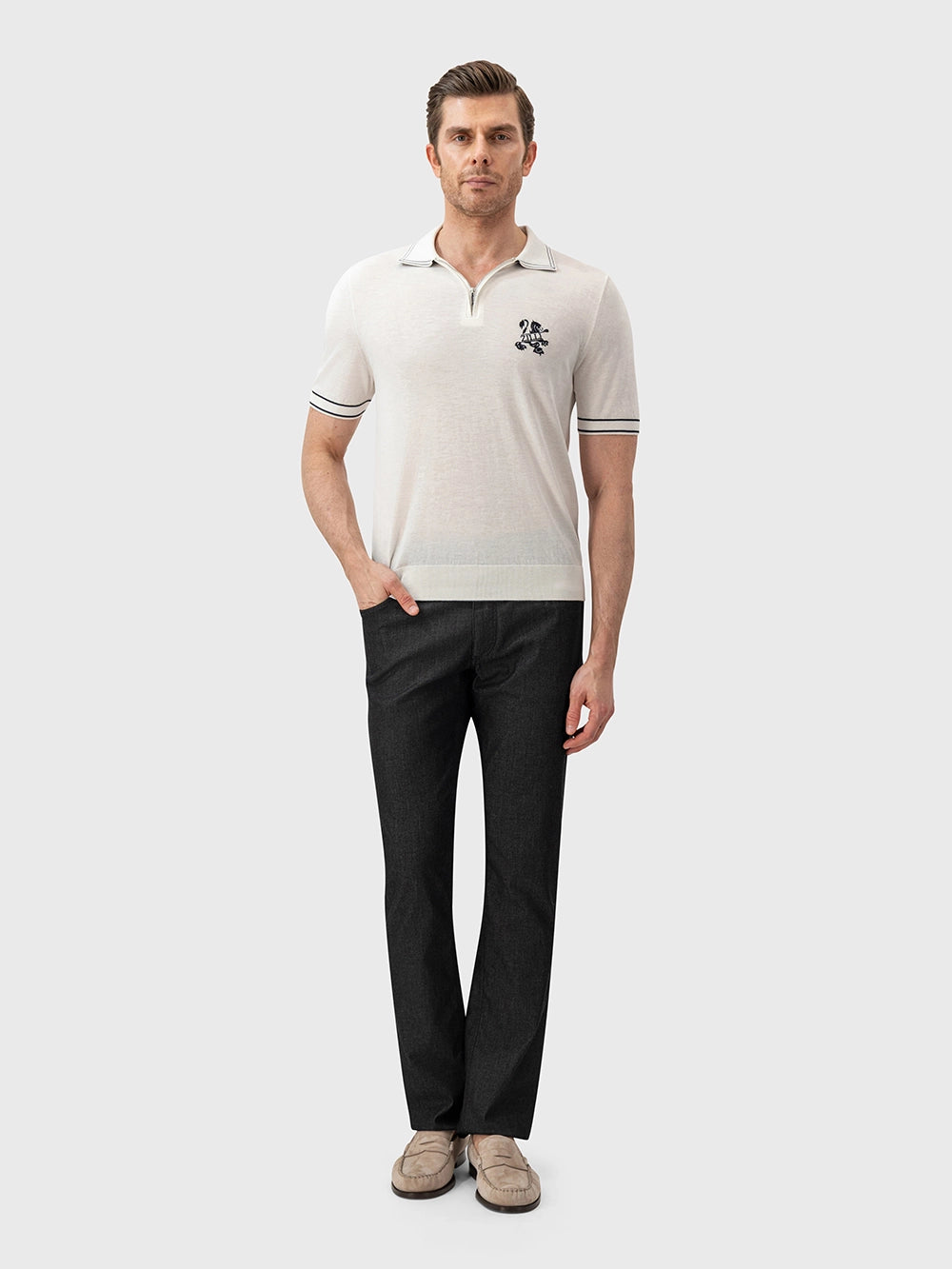 Cotton & Silk Polo with Lion Embroidery