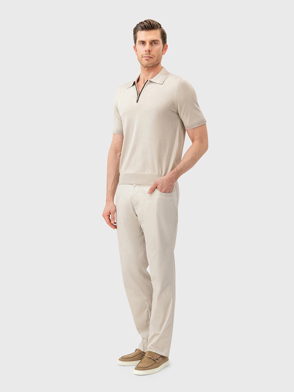 Cotton & Silk Polo with Crocodile Details