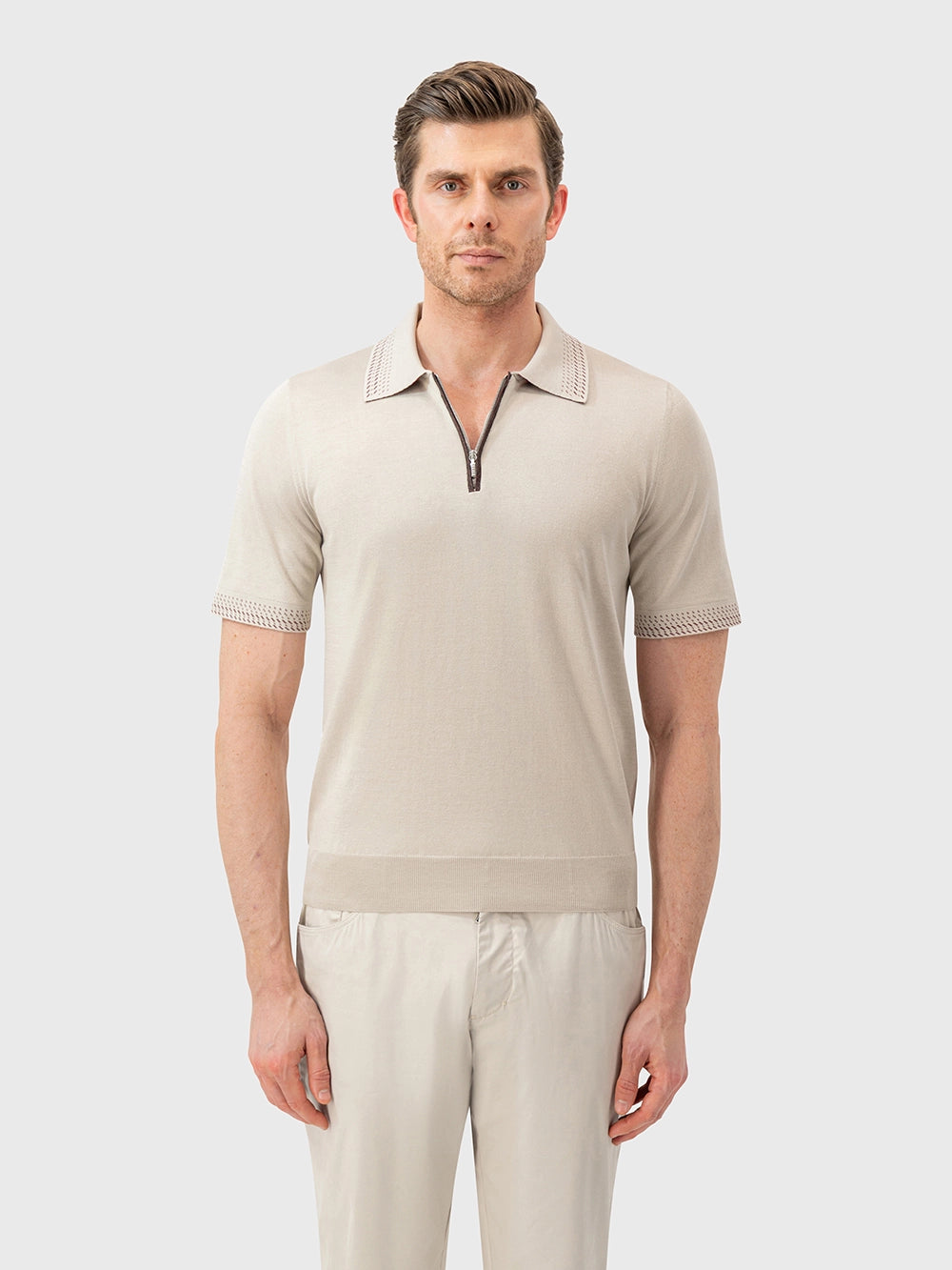 Cotton & Silk Polo with Crocodile Details