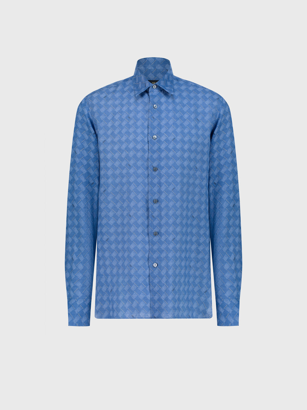 休闲亚麻衬衫 - 浅靛蓝色