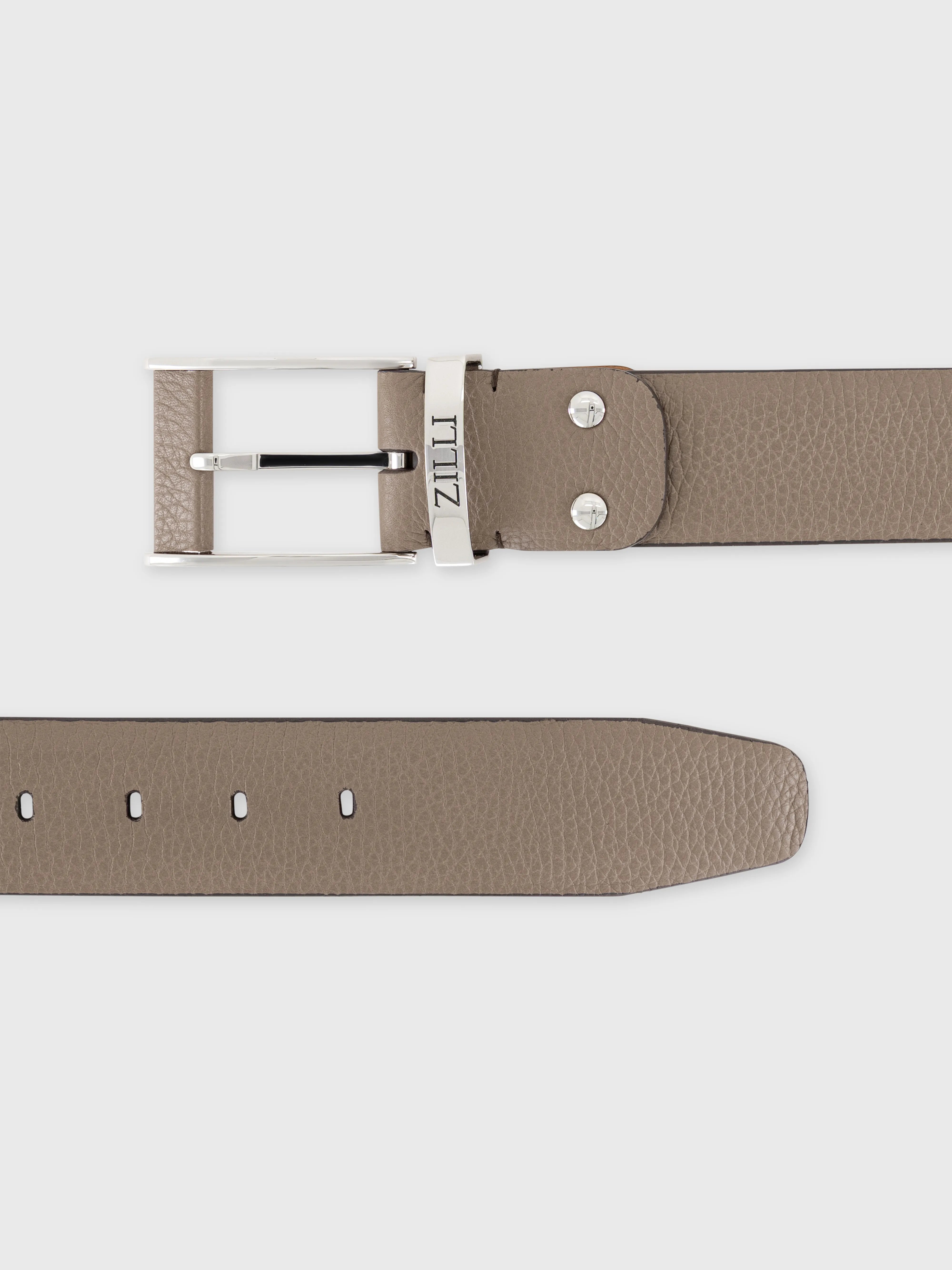 Palladium Buckle Grained Leather Belt