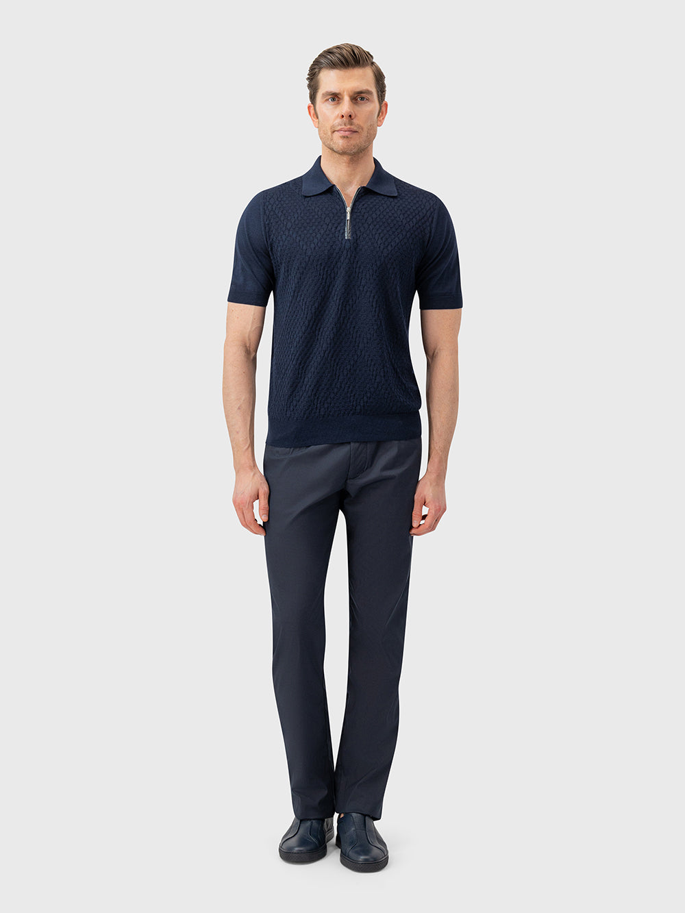 Cotton & Silk Polo with Crocodile Details