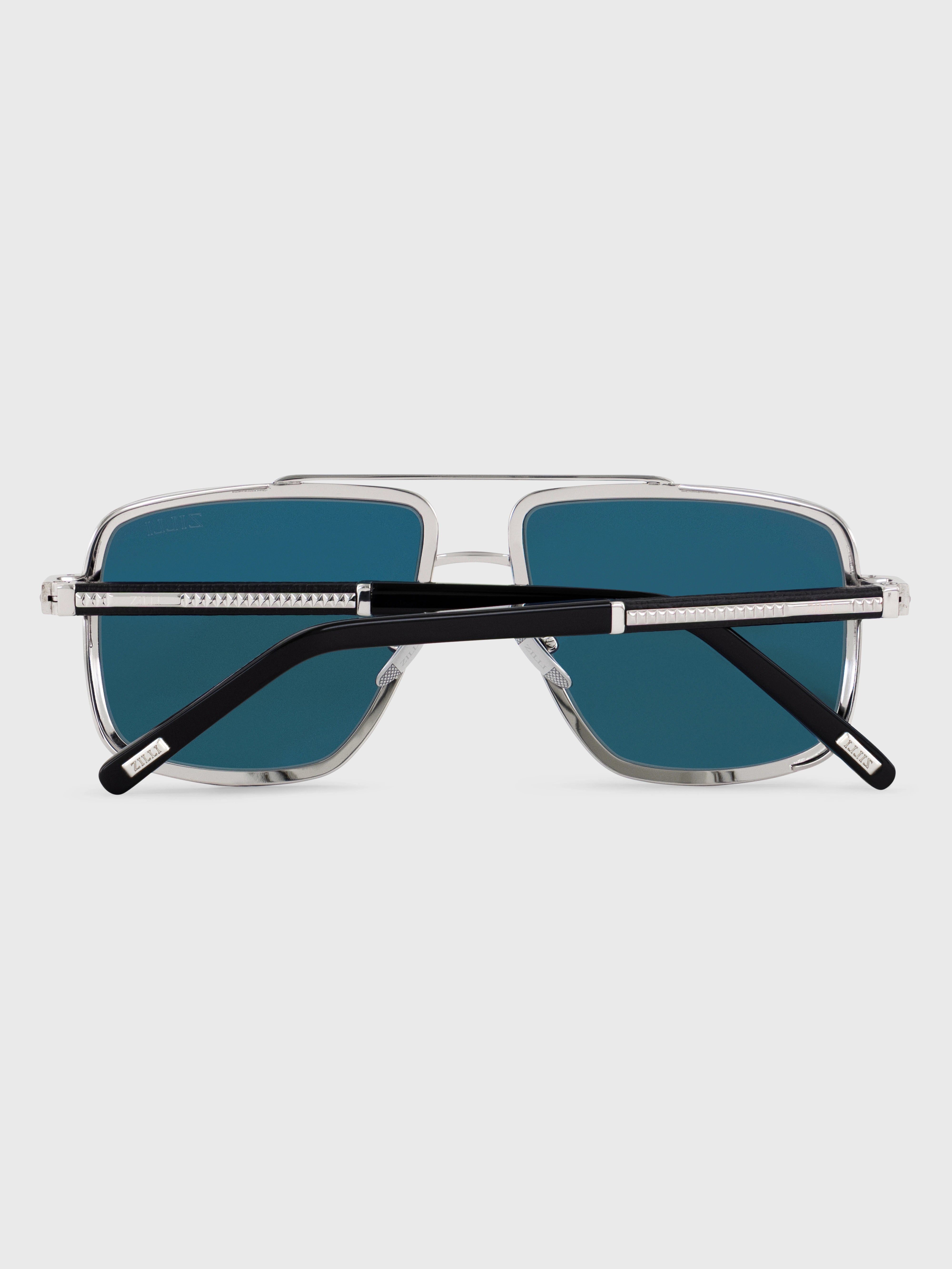Oversized Square Aviator Sunglasses - Silver Blue