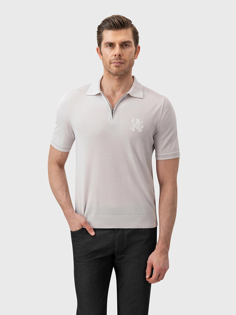 Cotton & Silk Polo with Lion Embroidery