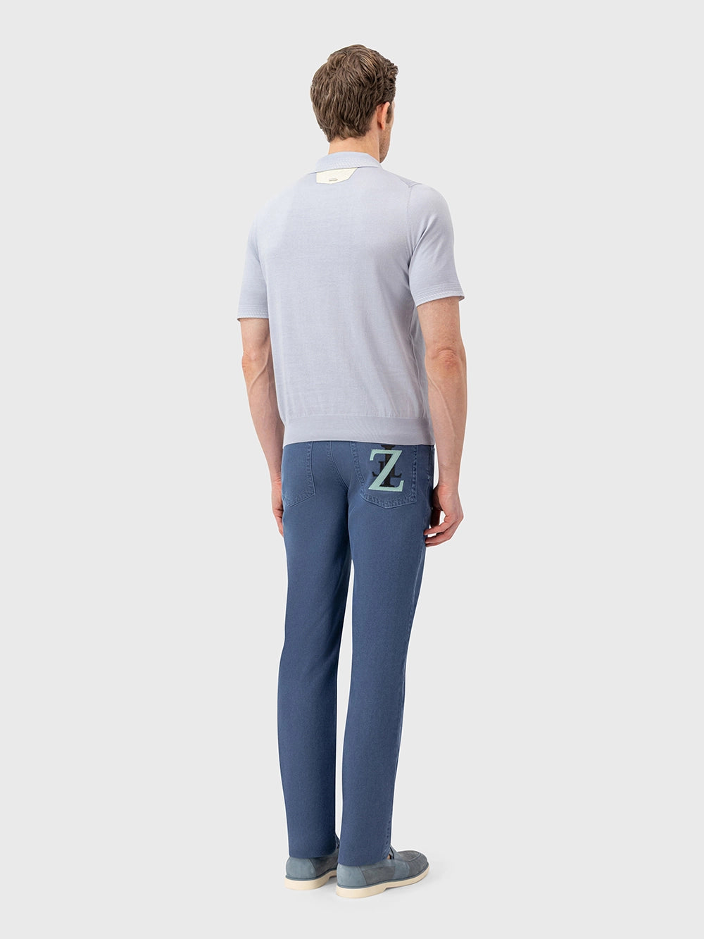 Cotton & Silk Polo with Crocodile Details