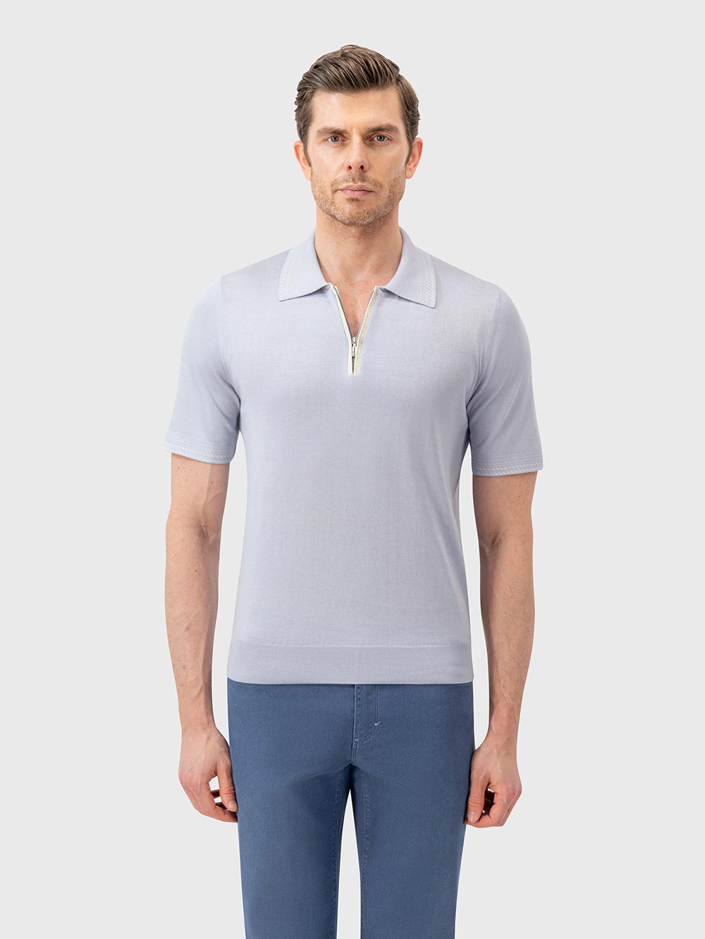 Cotton & Silk Polo with Crocodile Details
