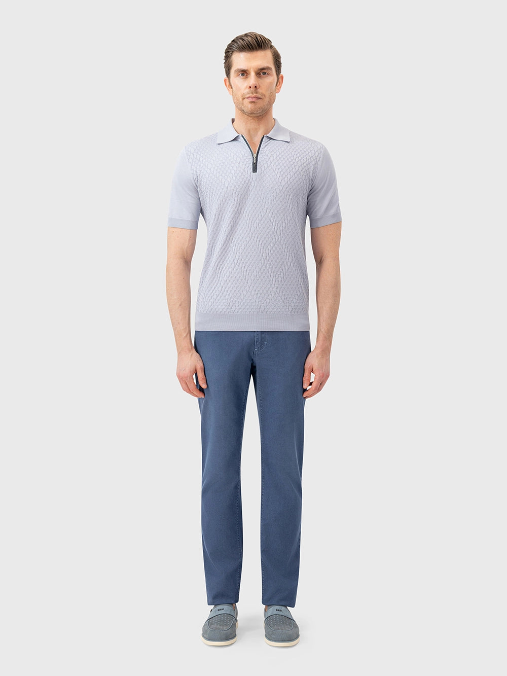 Cotton & Silk Polo with Crocodile Details