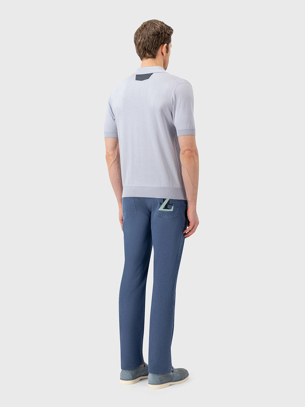 Cotton & Silk Polo with Crocodile Details