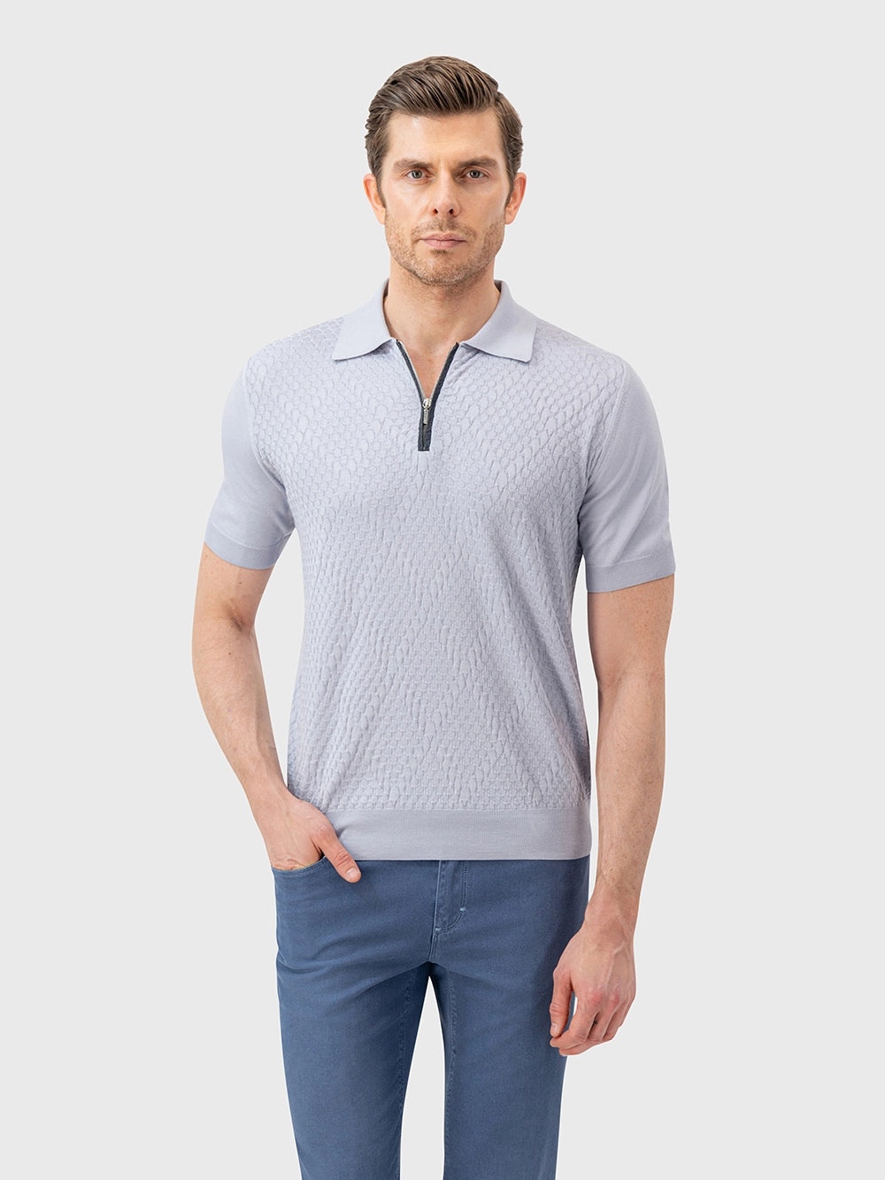 Cotton & Silk Polo with Crocodile Details
