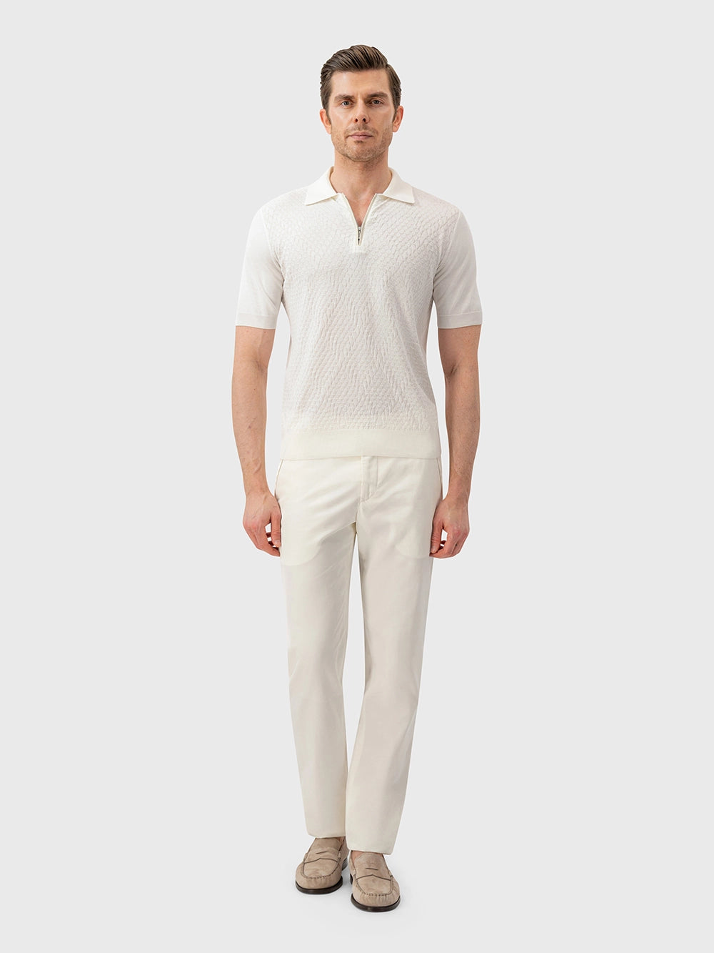 Cotton & Silk Polo with Crocodile Details