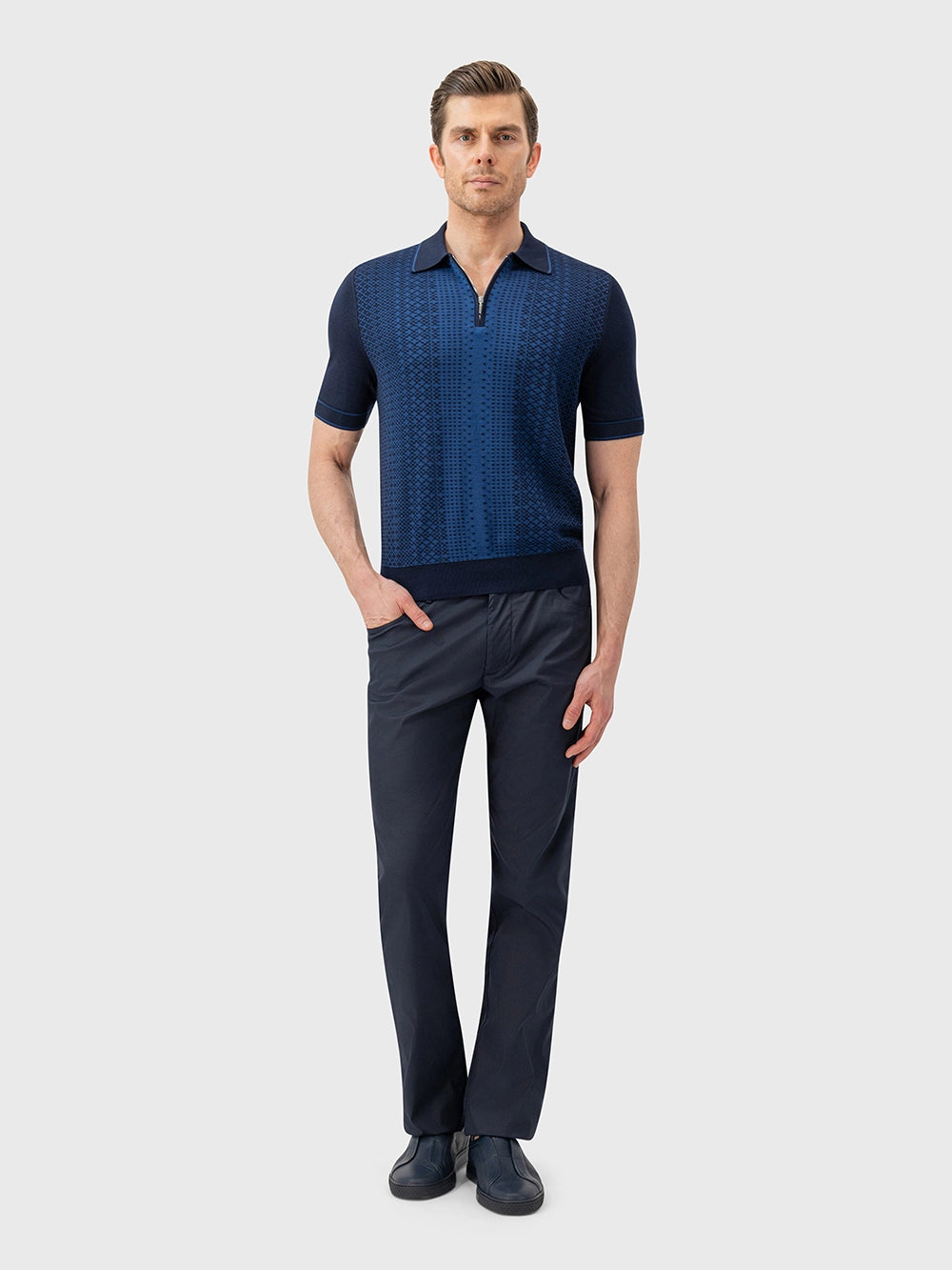 Dark Navy Silk & Cotton Polo