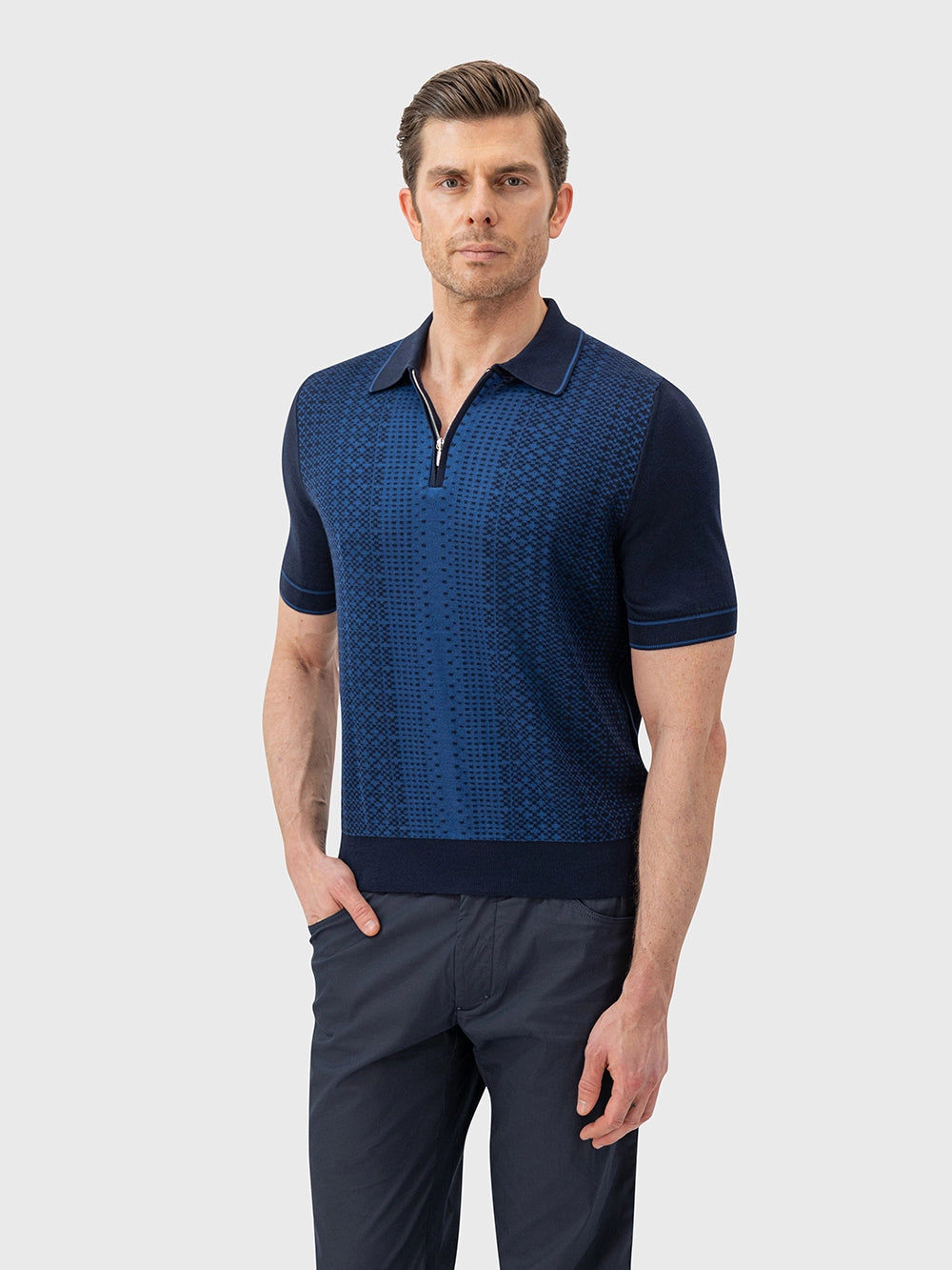 Dark Navy Silk & Cotton Polo