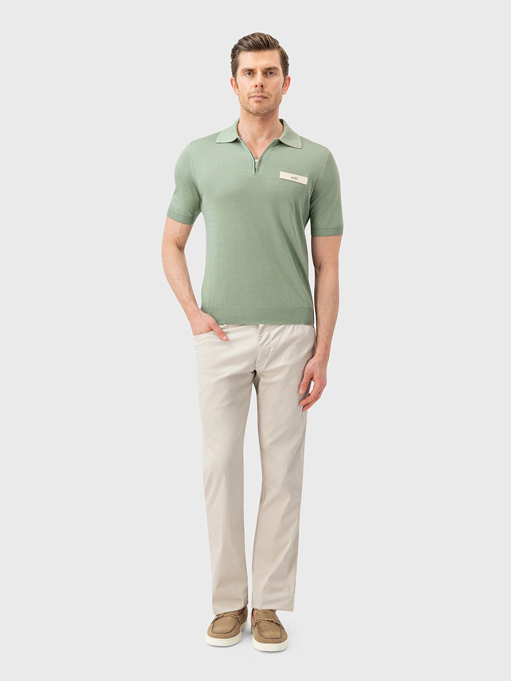 Cotton & Silk Polo with Crocodile Details