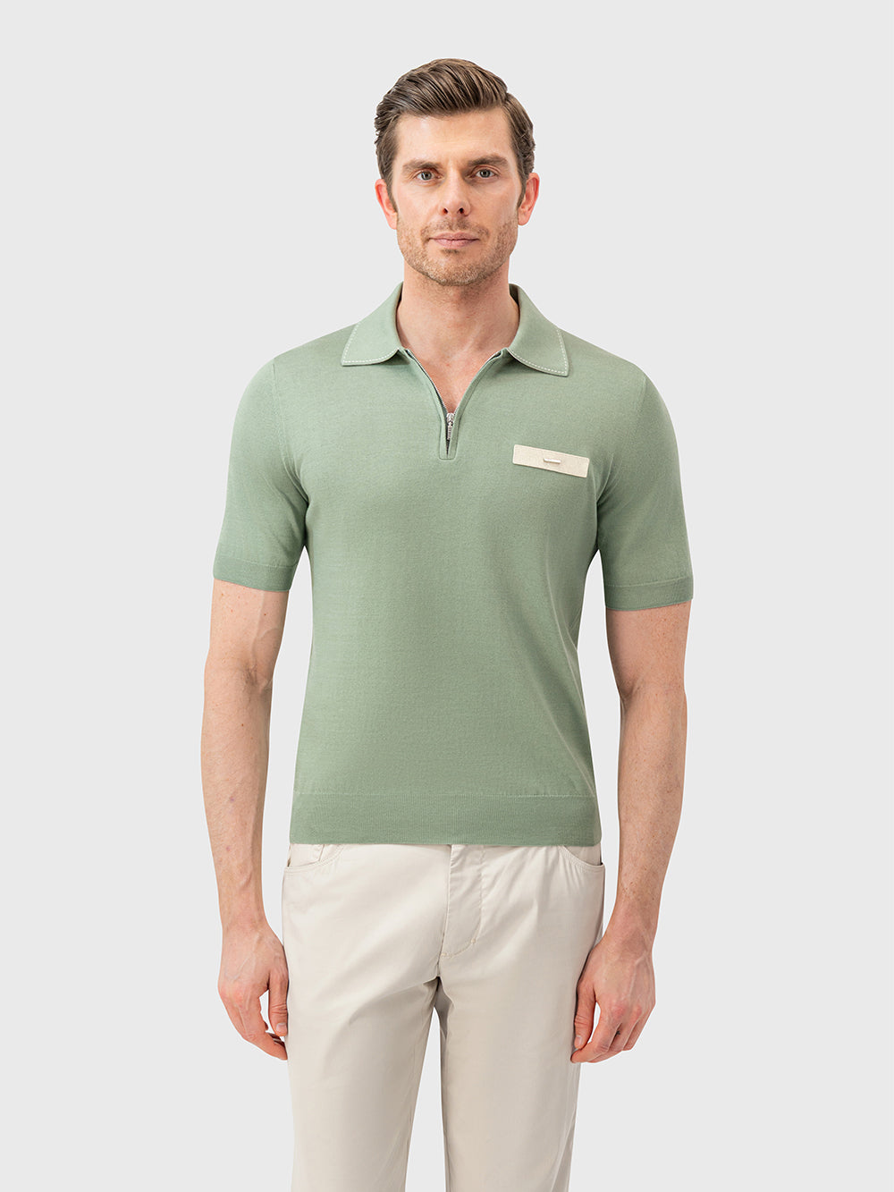 Cotton & Silk Polo with Crocodile Details