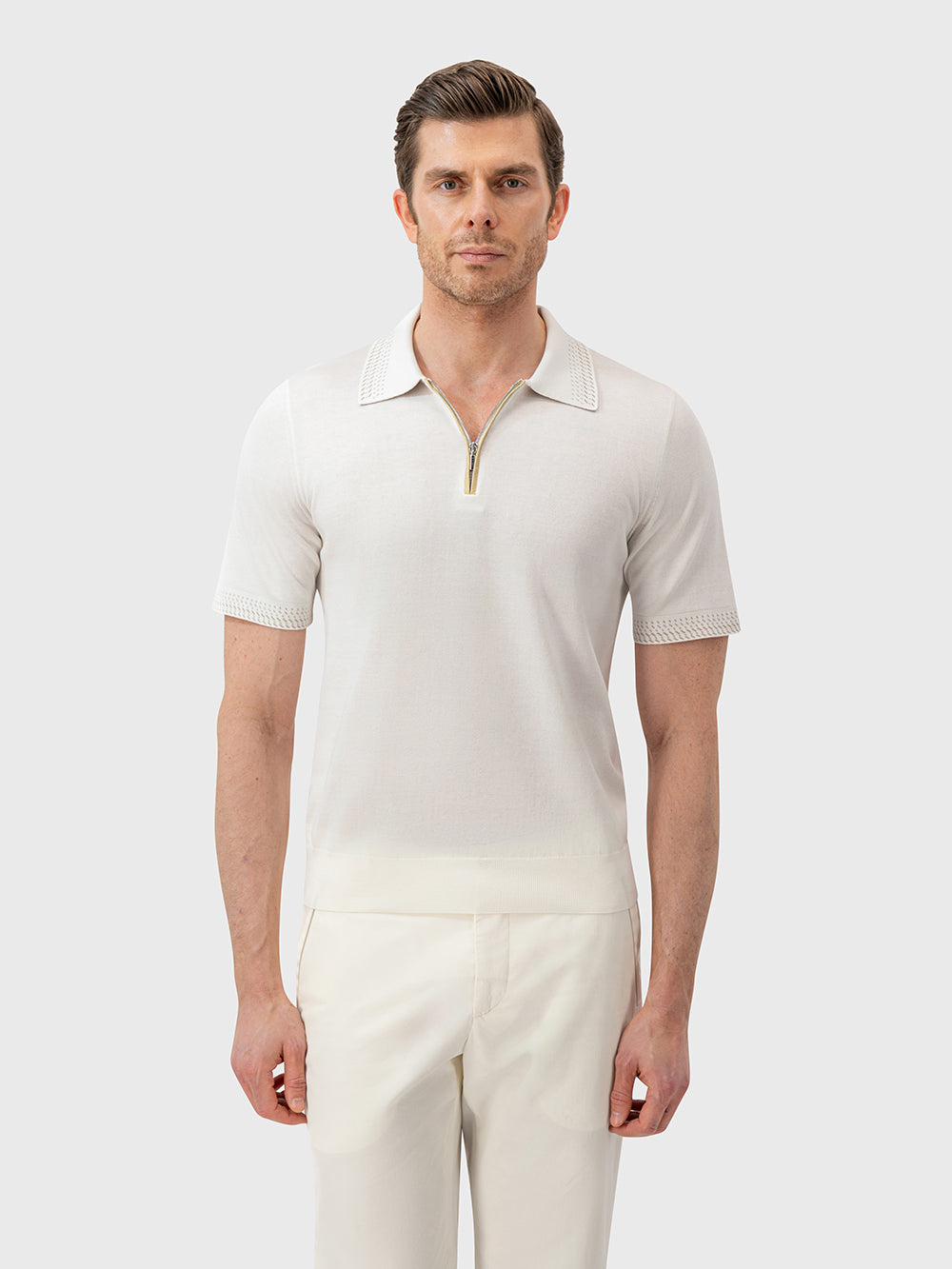 Cotton & Silk Polo with Crocodile Details
