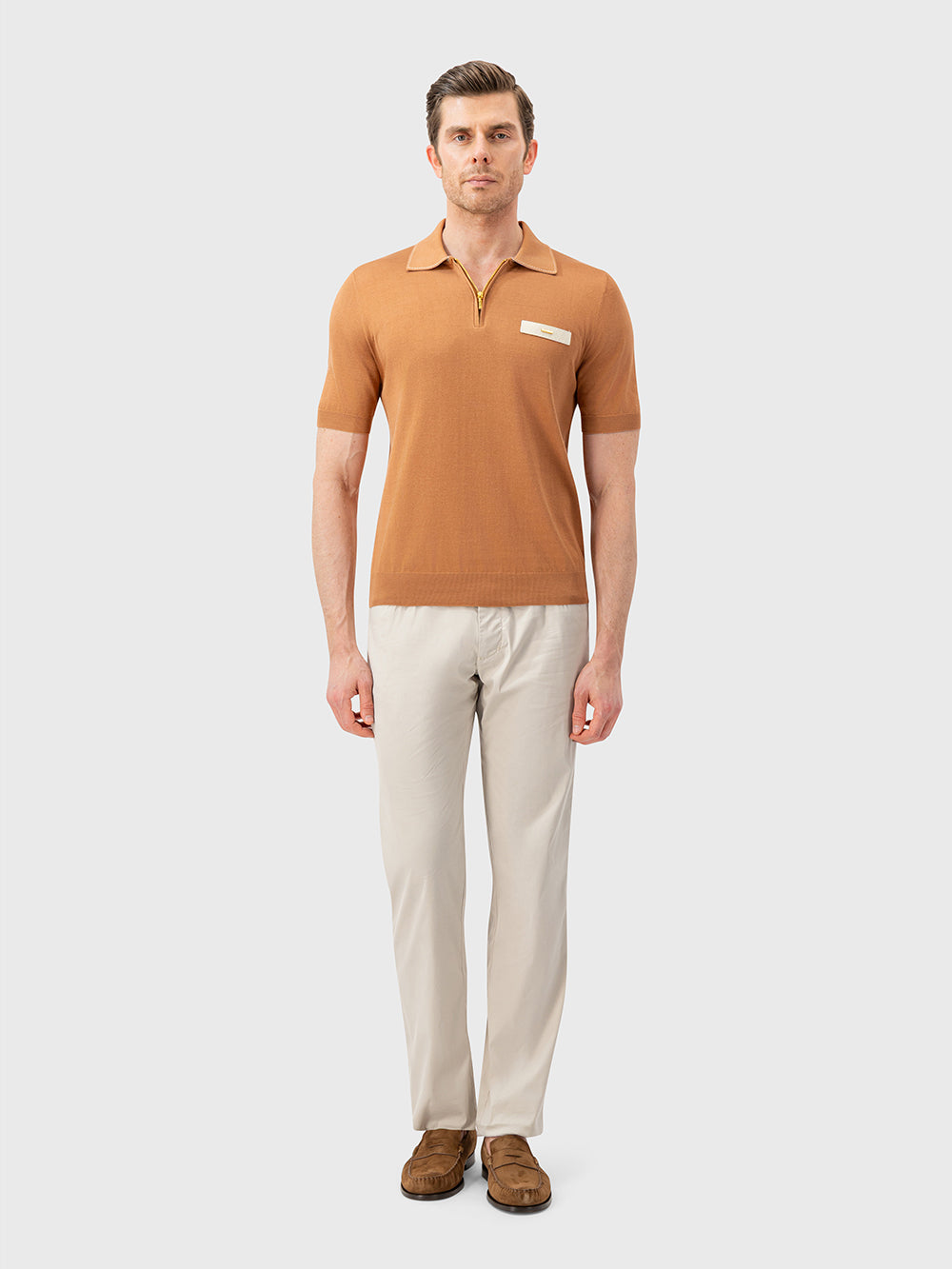 Cotton & Silk Polo with Crocodile Details