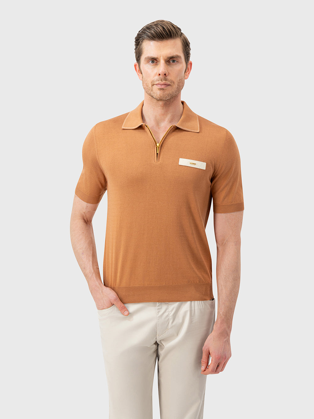Cotton & Silk Polo with Crocodile Details