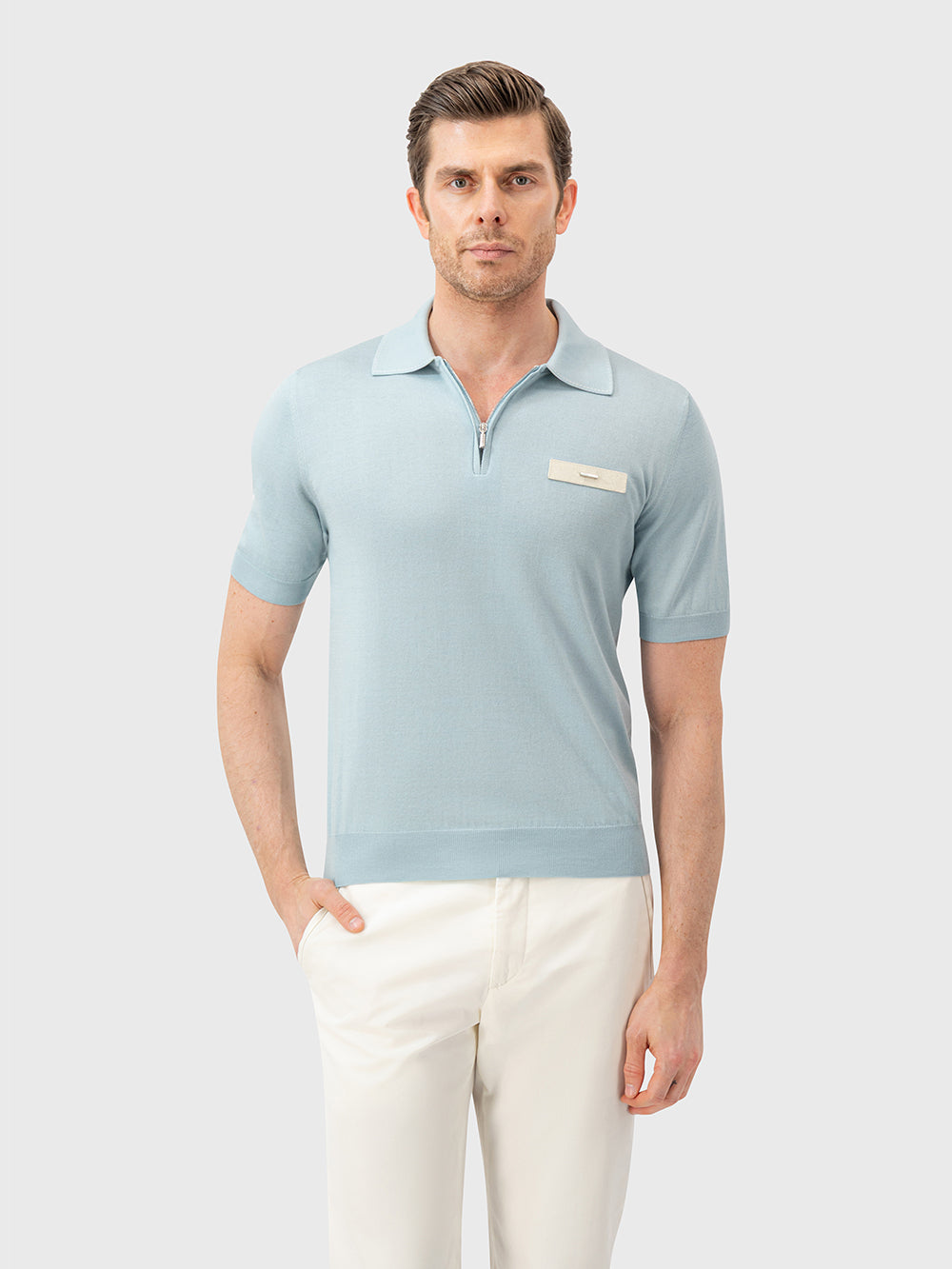 Cotton & Silk Polo with Crocodile Details