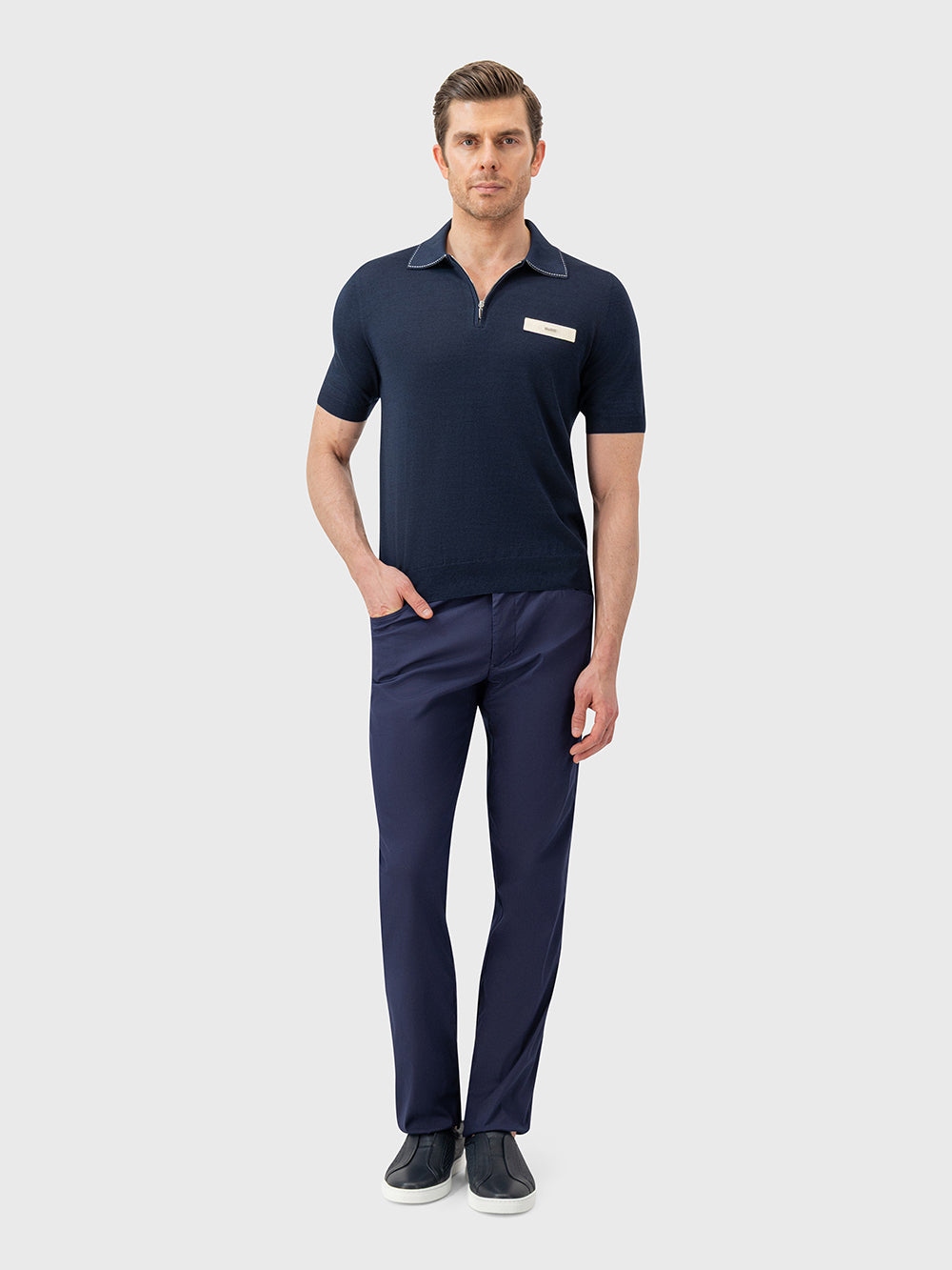 Cotton & Silk Polo with Crocodile Details