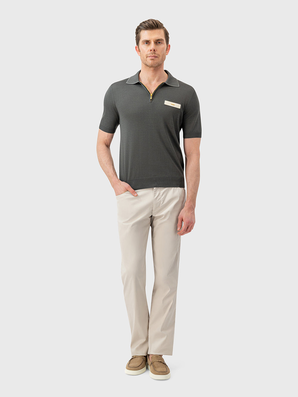 Cotton & Silk Polo with Crocodile Details