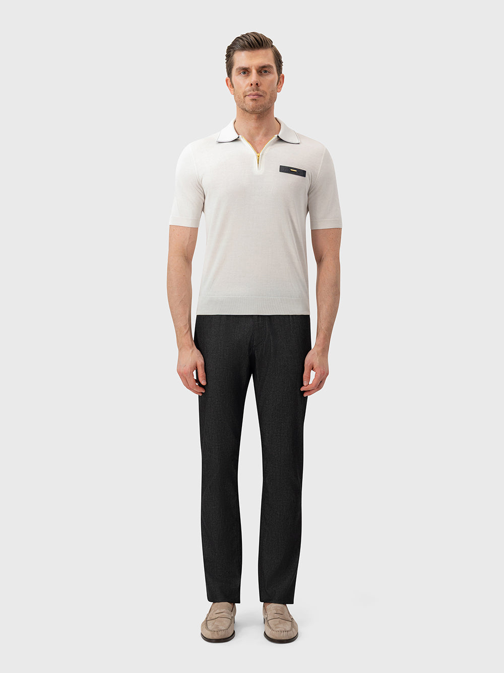 Cotton & Silk Polo with Crocodile Details