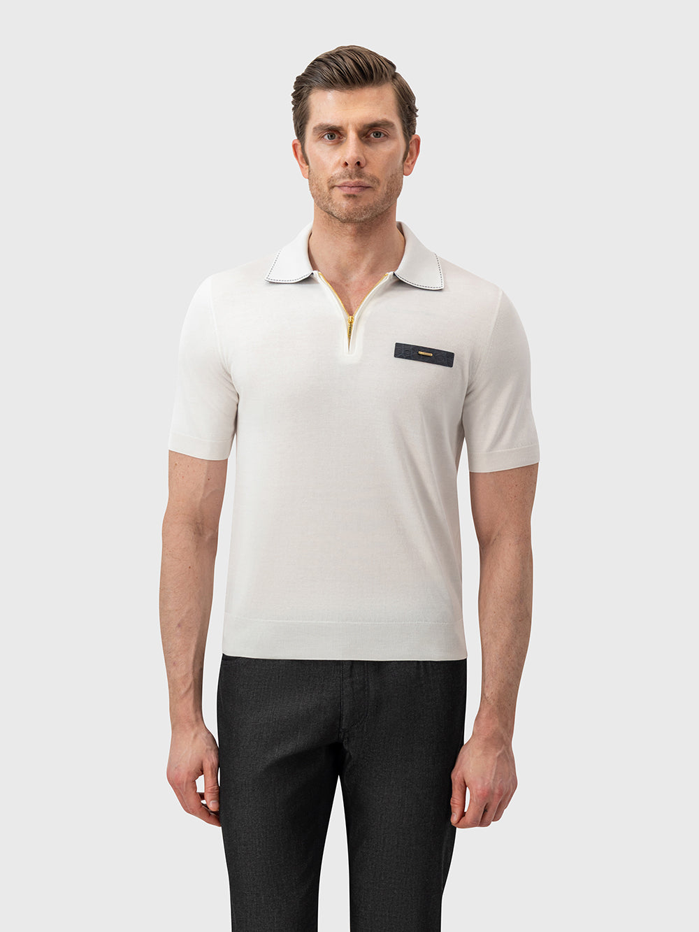 Cotton & Silk Polo with Crocodile Details