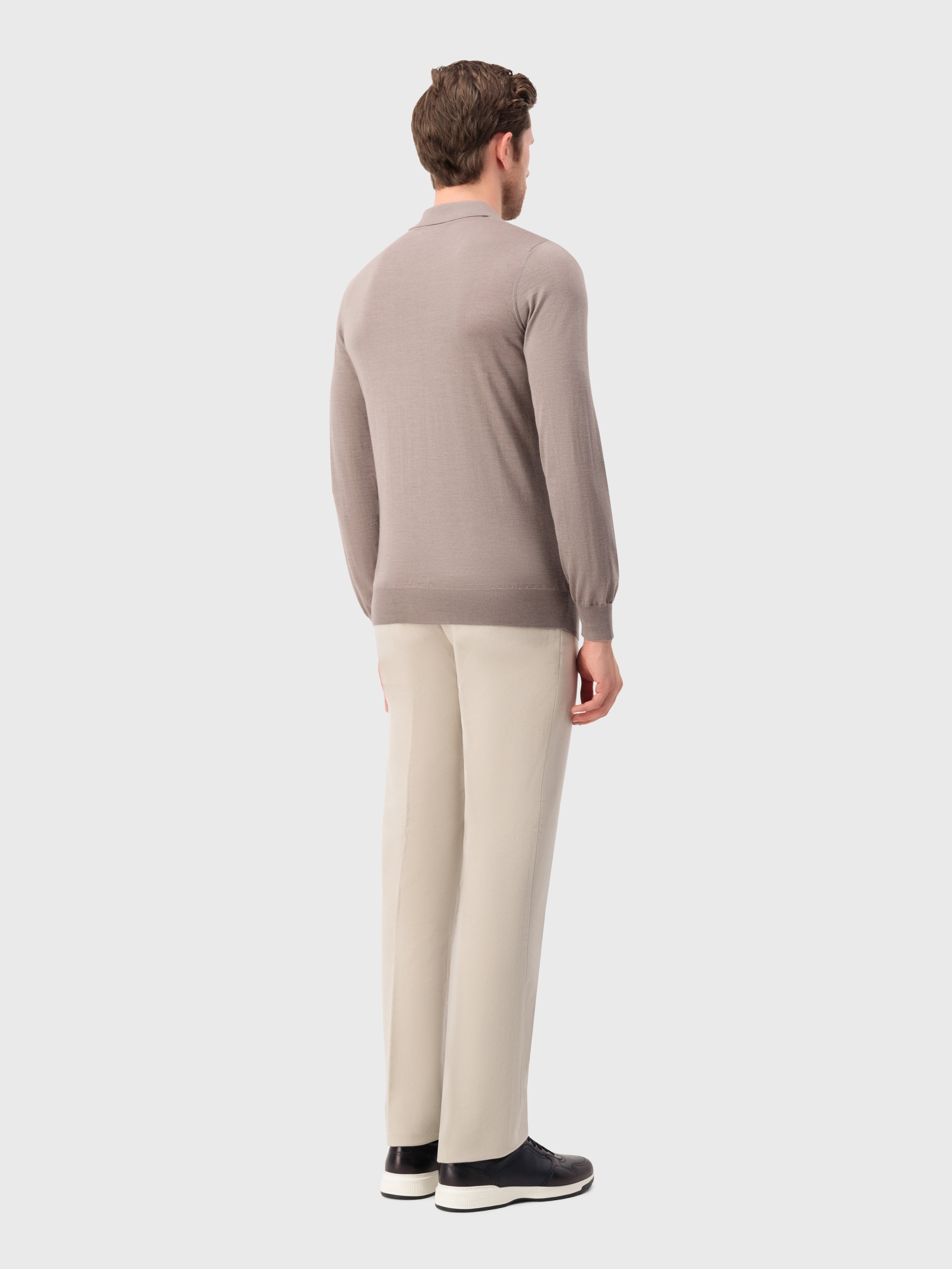 Трикотажное поло на молнии из кашемира и шелка цвета тауп