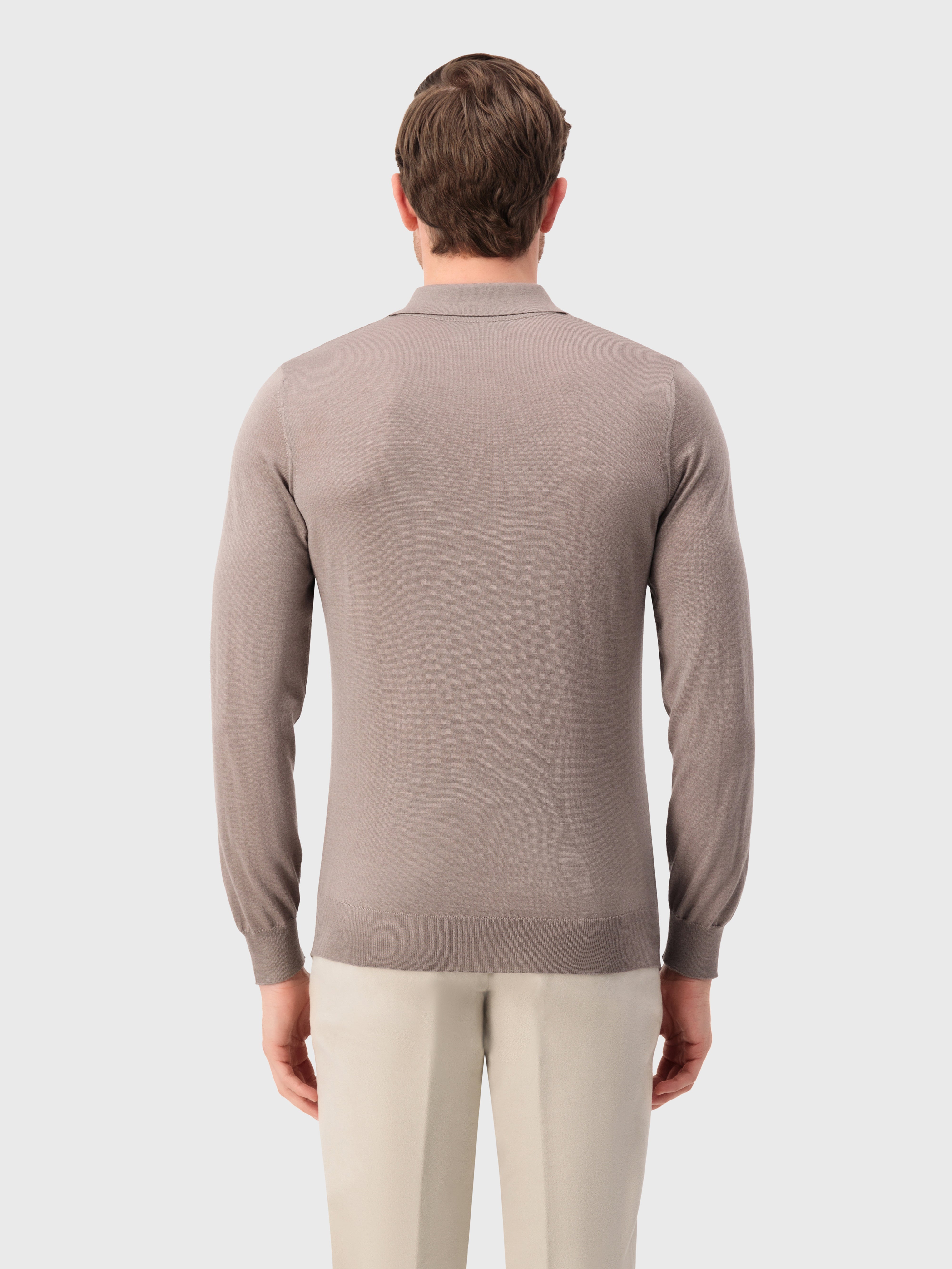 Трикотажное поло на молнии из кашемира и шелка цвета тауп