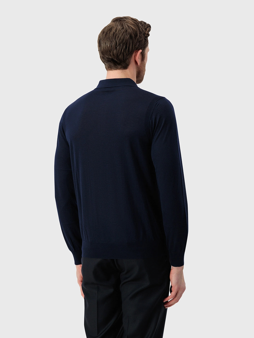 Wool-Silk Lightweight Polo Half-Zip Knit – Dark Navy