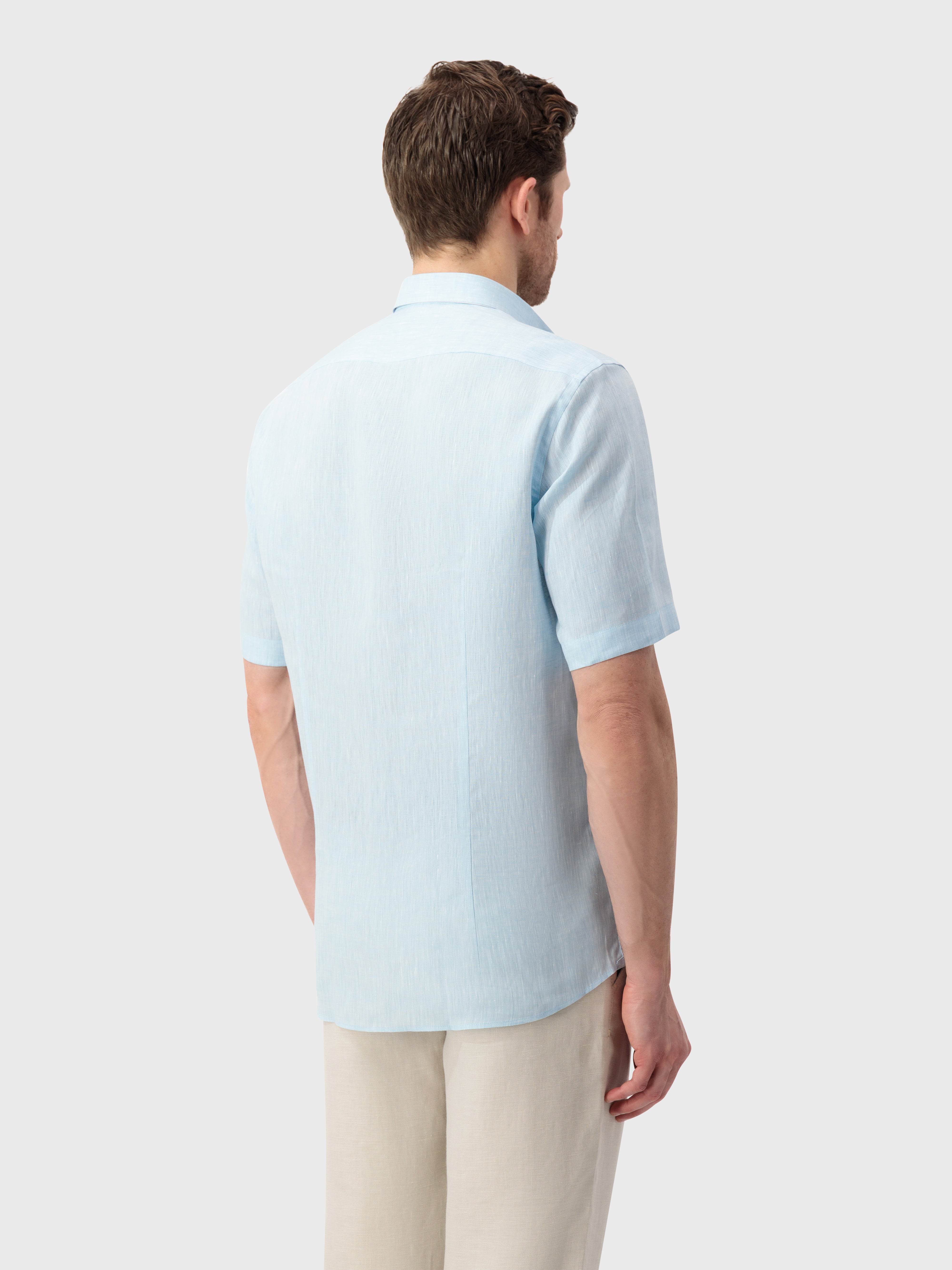 Льняная рубашка с одним отложным воротником - Оксфордский синий