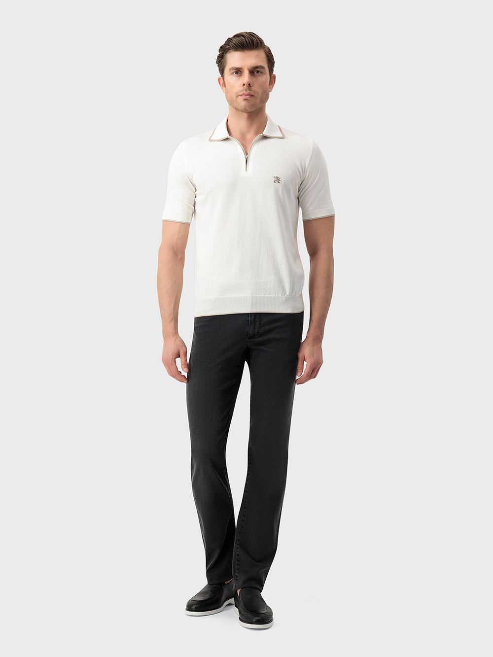 "Lion Piquet" Silk and Cotton Knit Polo - Natural White