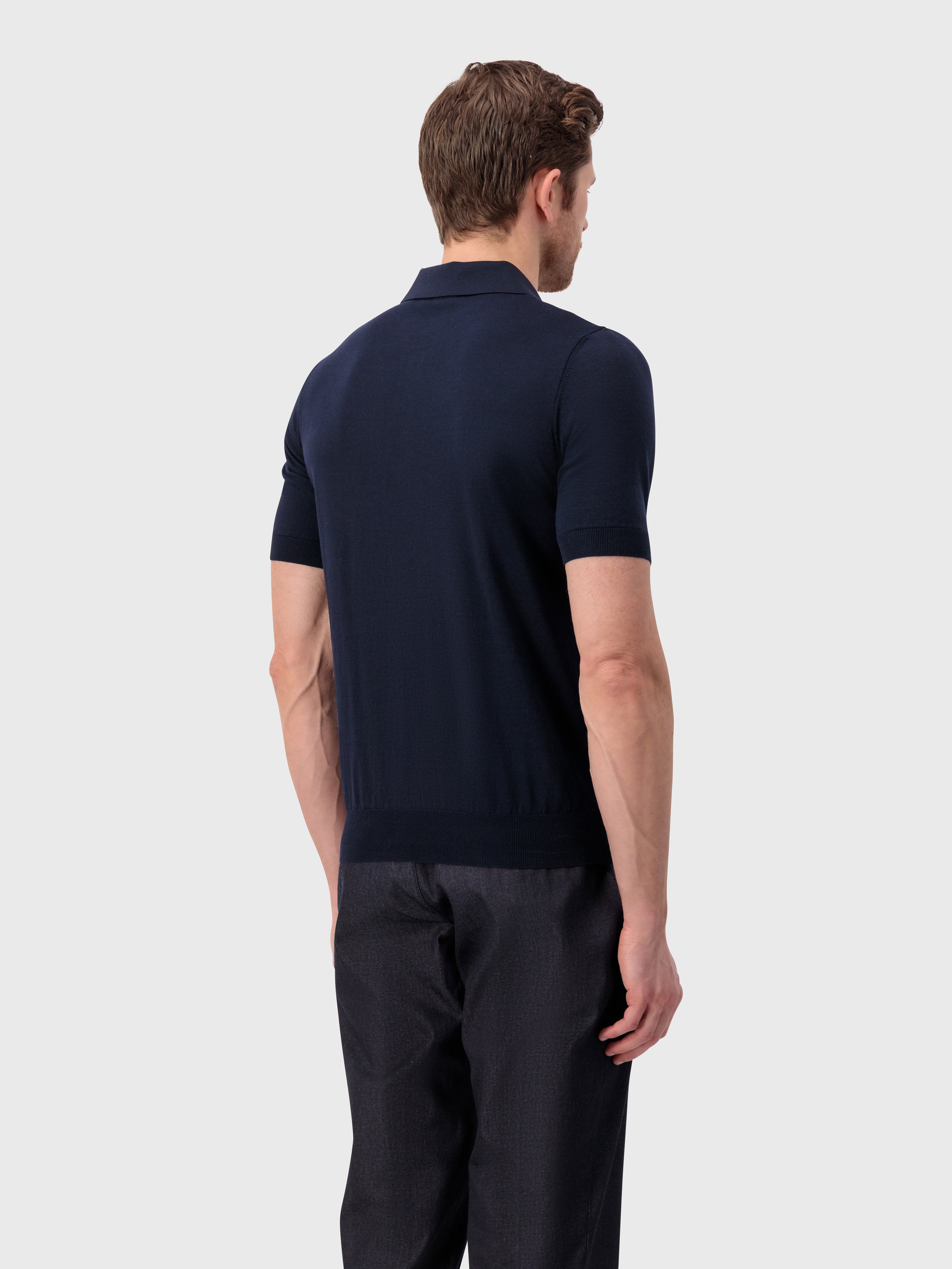 Трикотажное поло из шелка и хлопка "Micro Lozenges" - синий морской